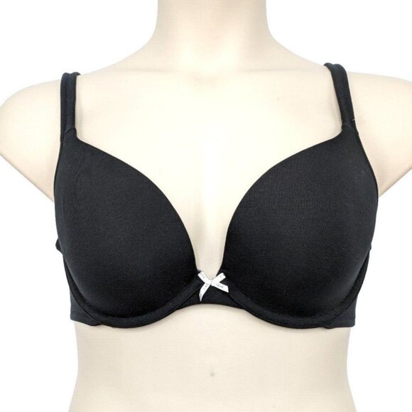 Lane Bryant Cacique Womens Bra Cotton Boost Plunge Size 42G Black Bow - Picture 2 of 8